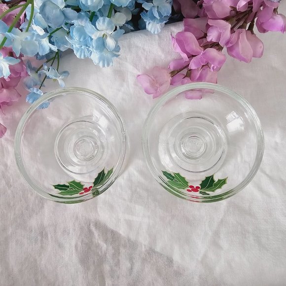 2pc Avon Holiday Hostess Glass Candle Holder Set, Holly Berry, Vintage - Picture 6 of 8